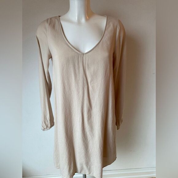 Zara Midi Biege Lined Long Sleeve Beige Tax Line Dress Size Small - Picture 1 of 7